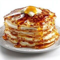 Delicious Stack of Fluffy Pancakes with Syrup and Butter Drizzle