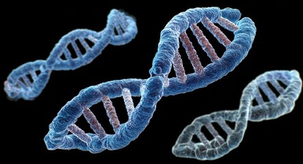 DNA strands, vibrant blue & pink, 3D model