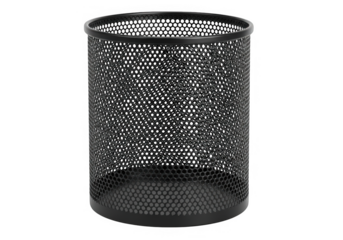 Black mesh desk organizer isolated on transparent background