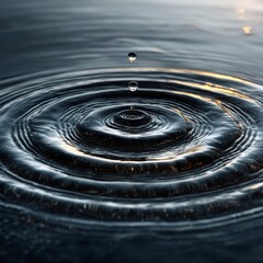 Water Droplet Creating Ripples on a Calm Surface at Sunset