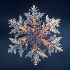 Intricate Snowflake with Delicate Crystals on Dark Background