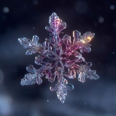 Intricate Snowflake Design with Colorful Light Reflection