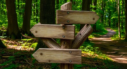 Naklejka premium Forest Path Signpost: Choose Your Direction