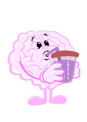 brain drink smoothie cute brain character icon cartoon style
