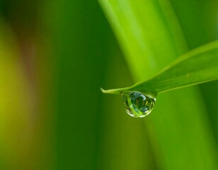 Close-up dewdrop on vibrant green leaf