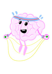 brain jumping rope cute brain character icon cartoon style