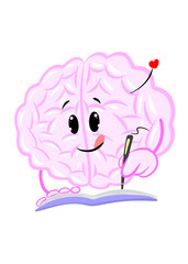 brain writing cute brain character icon cartoon style