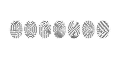 Collection of fingerprint icons in black vector style. Biometric identity, security login access identification and digital scanning symbols isolated on white