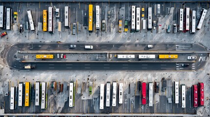 Aerial View of Buses at a Busy Terminal