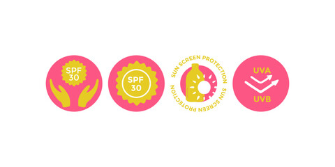 Extensive UV protection icon set including UV radiation symbols, sunscreen SPF, skincare elements and sun defense pictograms in vector format for health, cosmetic and safety visuals