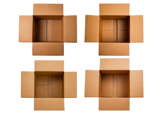 Set Box package delivery cardboard carton packaging isolated on transparent or white background