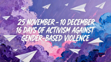 Colorful clouds and paper airplanes, accompanied by anti gender violence campaign texts, initiatives against gender violence, public welfare propaganda, event promotion and other scenes.
