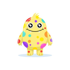 Fototapeta premium Cheerful Yellow Cartoon Monster with Colorful Polka Dots.