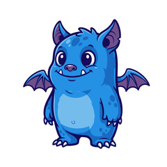 Cute Blue Cartoon Bat Monster with Small Wings and a Friendly Smile.