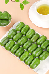 Fresh Baby Kiwi Berries with Green Tea and Mint Leaves Healthy Food Flat Lay