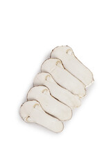 Fresh White Button Mushroom Slices on White Background - Agaricus Bisporus Food Photography