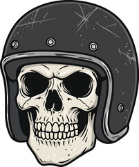 Weathered Motorcycle Helmet Adorning a Skull