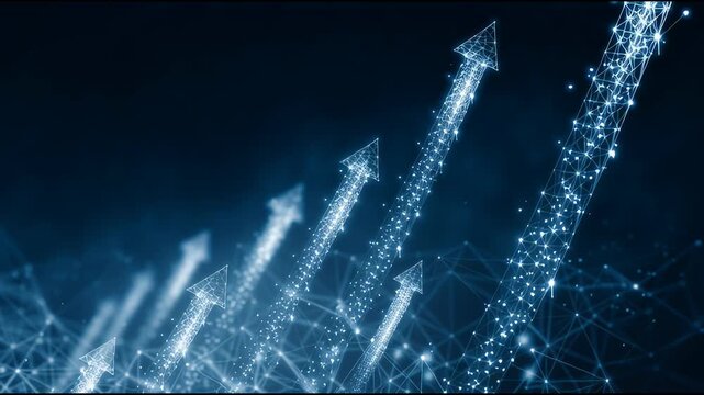 Ascending Arrows: A digital illustration showcasing a set of illuminated upward arrows against a deep blue backdrop, representing growth, progress, and forward momentum in the digital age.