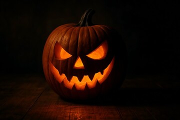 Obraz premium Spooky jack-o'-lantern glowing ominously on a dark Halloween night, ready for tricks