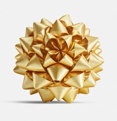 Golden, spherical gift bow with pointed petals