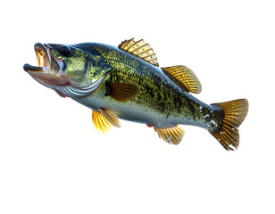Fototapeta premium Bass Fish Jumping Out of Water, Side View, Transparent PNG