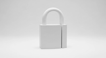 Fototapeta premium White Padlock Security Symbol on Clean Background Minimalist Design for Data Protection