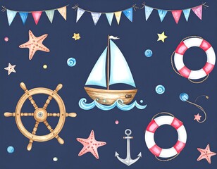 Watercolor nautical themed collection