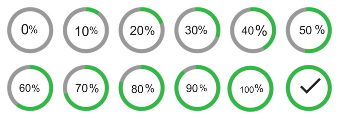 Set of Circle loading or circle progress collection. Set of circle percentage diagrams for infographics 0 10 20 30 40 50 60 70 80 90 100 percent in black and of vector illustration
