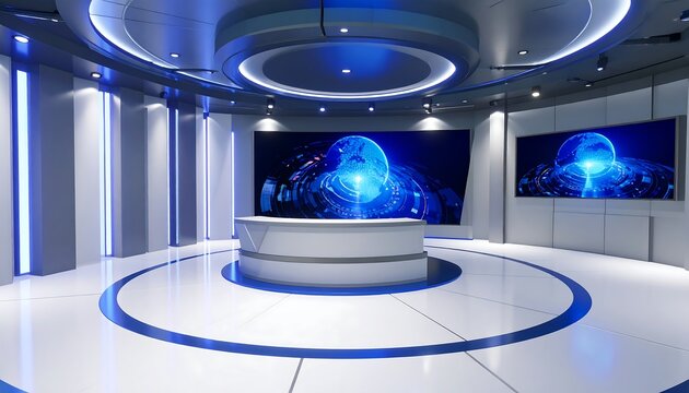 Futuristic news studio interior