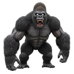 Naklejka premium Furious Alpha Gorilla Monster Roaring with Glowing Eyes - Powerful Apex Primate Beast Digital Art Illustration on transparent Background for Fantasy, Sci-Fi, and Gaming Themes