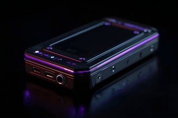 Advanced Battery Unit With Violet-Lit Borders Technology Modern Electronic Power Equipment For High-Tech Device Solutions