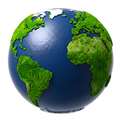 3D Earth Renders with Green Landmasses and Blue Oceans on Transparent Background Display