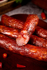 Homemade Chinese Szechuan Smoked Sausages Traditional Farmers Recipe Red Chili Spiced Meat