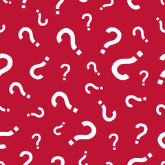 Question Marks Seamless Pattern on Red Background