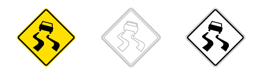 Slippery Road Traffic Sign in Vector Format