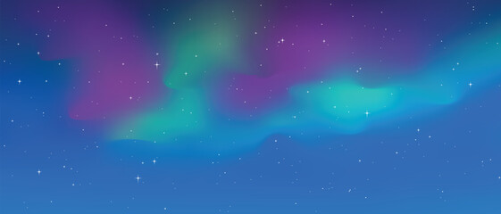 Polar lights, aurora borealis, starry sky, northern landscapes, abstract stylization, vector illustration