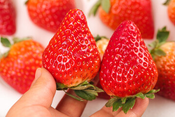 Fresh Red Strawberries in Hand - Ripe Organic Fruit Close-Up
