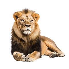 Obraz premium Lion resting A lion lies on the ground with its legs stretched out and head resting on its paws. full length isolate on transparent background