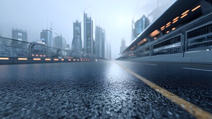 Fototapeta premium Experience a sleek, glossy metropolitan road within a cutting-edge tech district, futuristic urban landscape.