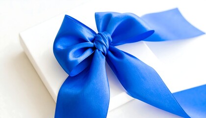 White gift box with vibrant blue ribbon bow