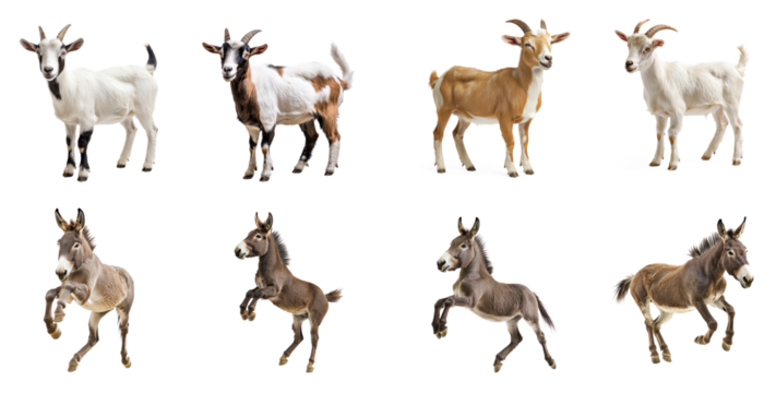 Collection of Goat standing A goat stands on all fours, head raised high, and tail curled upward. full length isolate on transparent background