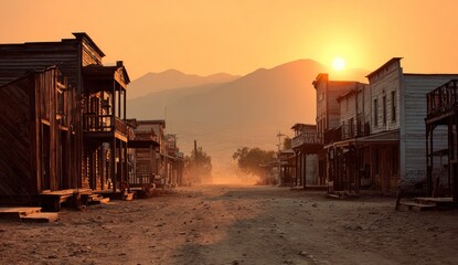 Fototapeta premium Sunset over old western town street scene