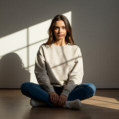 young woman sitting on the floor