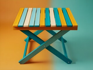 Versatile Fold-Away Picnic Table: Ocean Teal & Sunset Orange, Portable Outdoor Dining for Adventures.