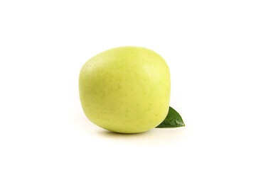Fresh Green Apple with Leaf Isolated on White Background - Shaanxi Ruixue Variety
