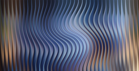 Abstract wavy blue and gold metallic background with vertical lines