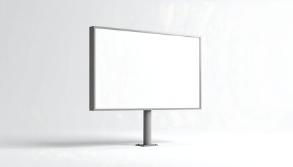 Fototapeta premium Blank billboard, light gray metal frame, mounted on a gray pole, against a white background