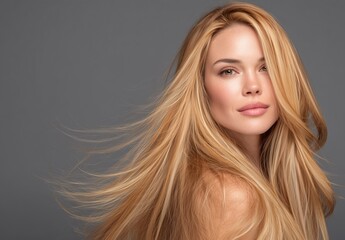 Fototapeta premium Beautiful woman with long straight hair. Blond girl