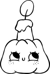 Cute Autumn Back to School Outline, Pumpkin Candle Illustration