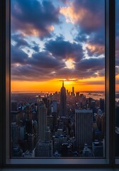 New York City Skyline Sunset View.